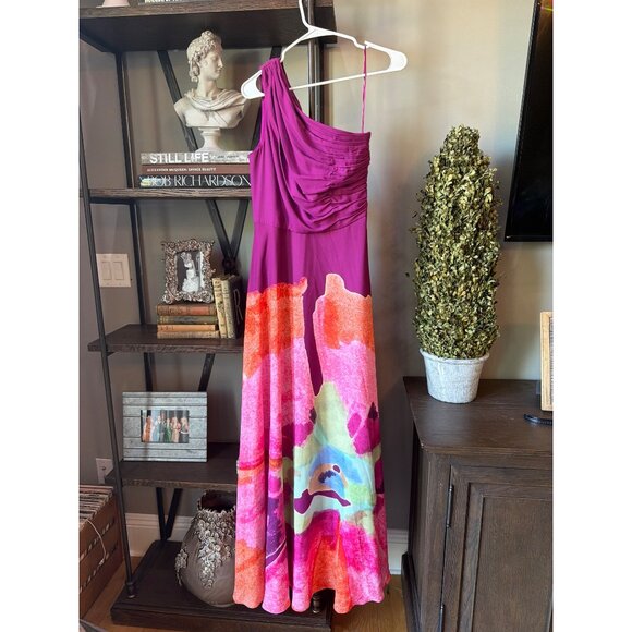 AMUR Atlas Painterly One Shoulder Floral Evening Gown Purple Womens Size 4 - Picture 5 of 11